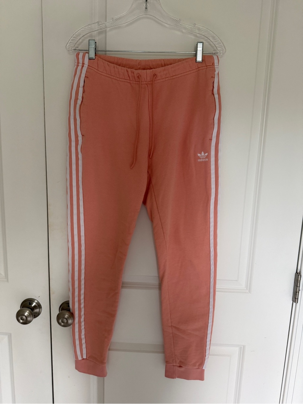 adidas originals Coral Pink Joggers with White Stripes